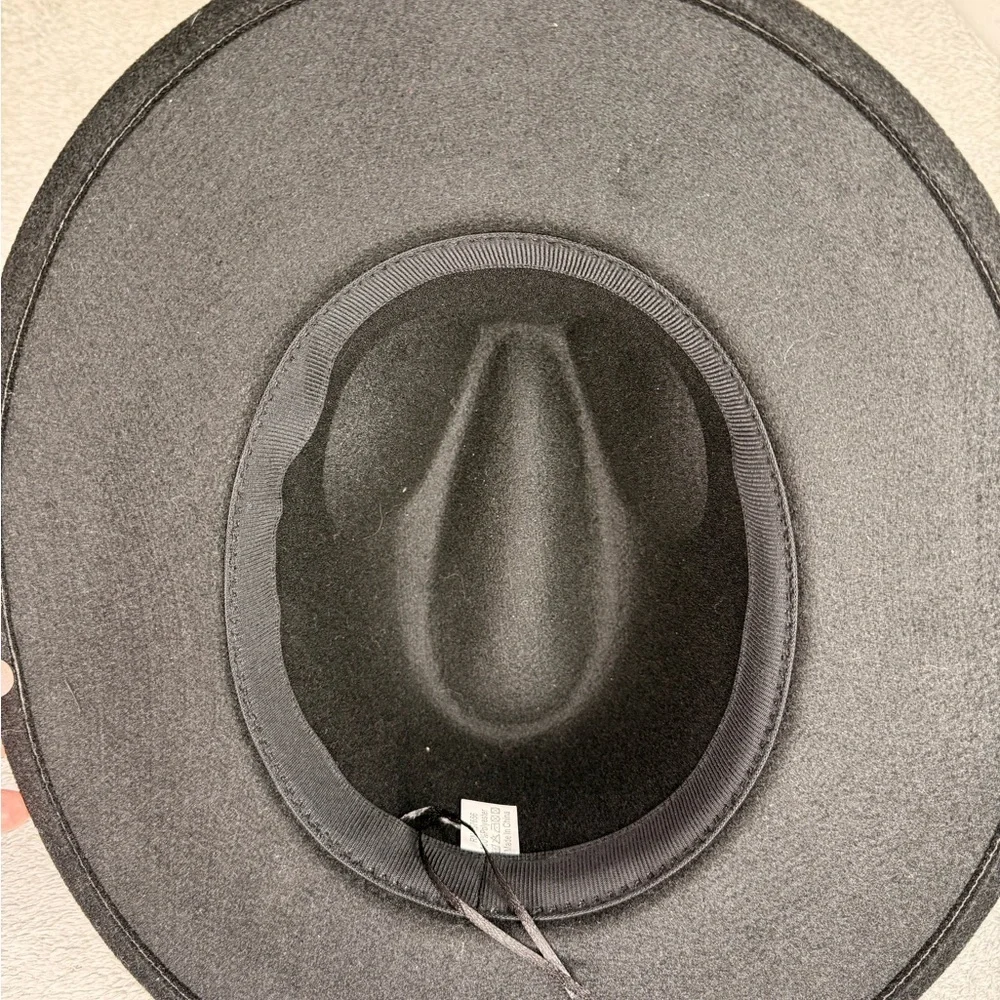 Black Wide Brim Fedora Hat Rhinestone Trim Adjustable Boho Western Chic- New
